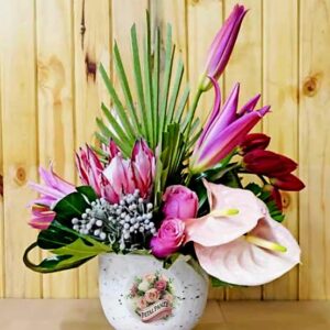 Elegant Pink Floral Arrangement in Ceramic Pot