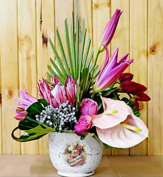 Elegant Pink Floral Arrangement in Ceramic Pot