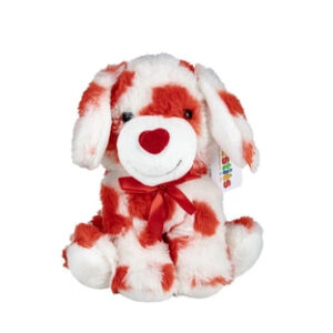 Stuffed Dog Plushie With Red Heart Pattern
