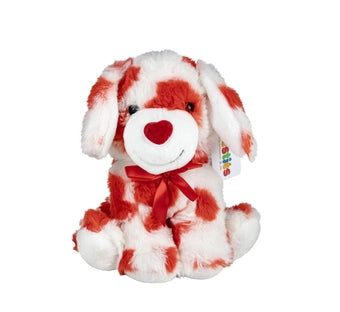 Stuffed Dog Plushie With Red Heart Pattern