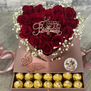Heart-Shaped Rose Box with 14 Ferrero Rocher Chocolates