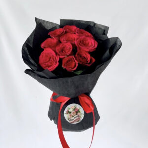 20 stems Red Rose Bouquet Wrapped in Classy Black Wrap