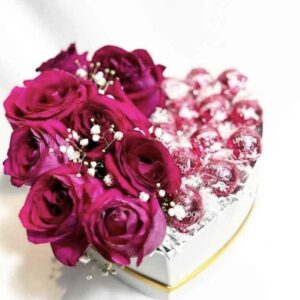 Vibrant Purple Rose & Lindt Chocolate Heart Box