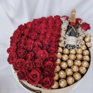 Elegant Giant Rose & Ferrero Chocolate Gift Box with Champagne