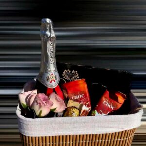 Elegant Gift Basket with Champagne and Chocolates