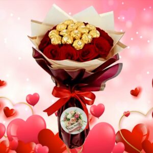 Rose Bouquet With 14 Ferrero Rocher Chocolate Truffles
