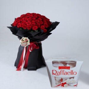 100 Long Stems Roses with Raffaello box