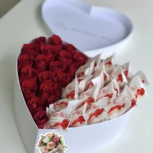 Heart-Shaped Roses & Raffaello Gift Box
