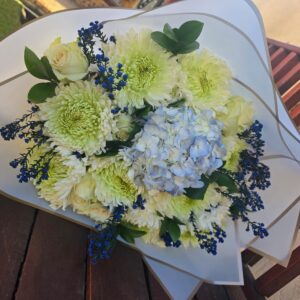 Mixed Green & Blue Floral Arrangement